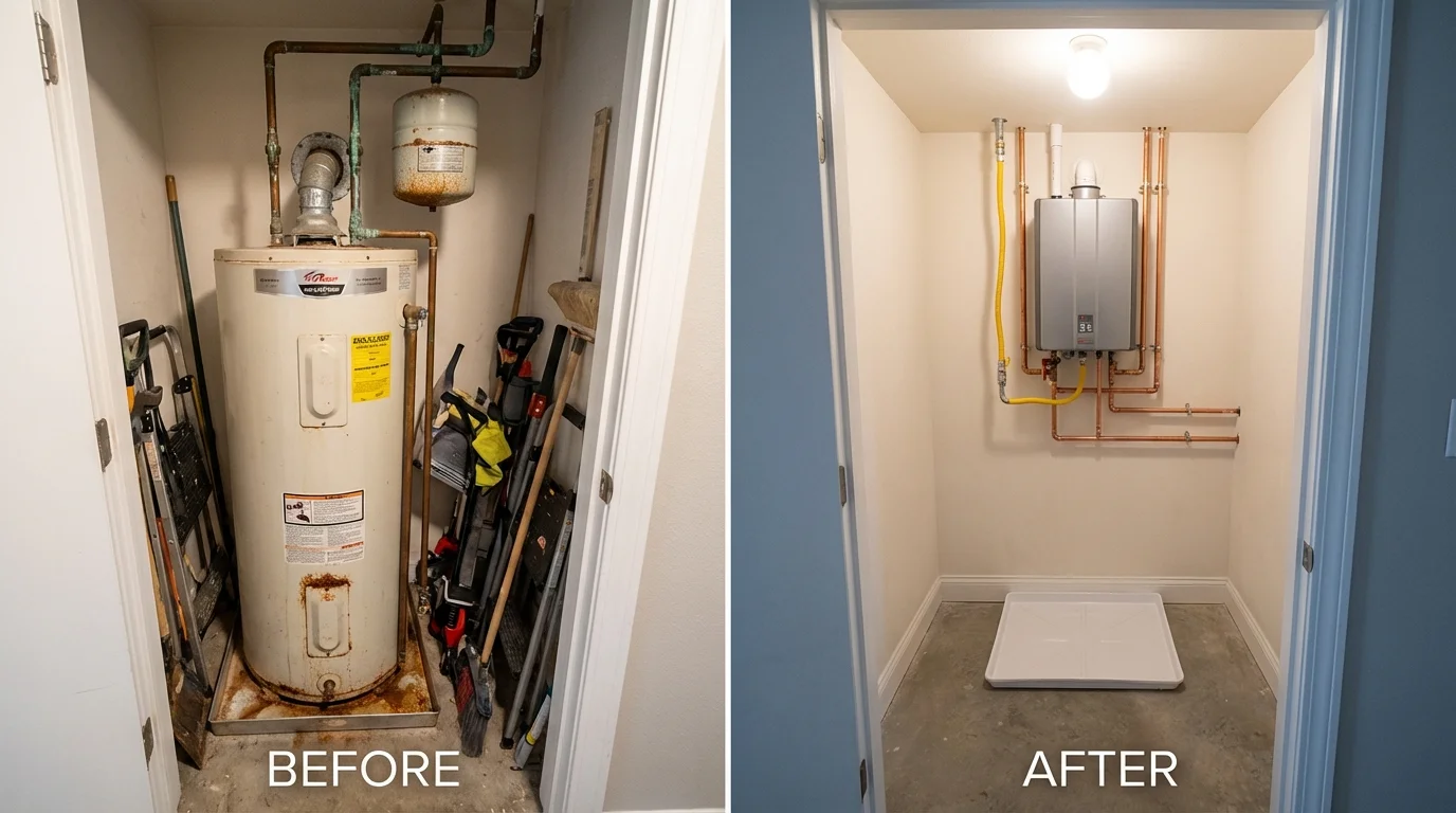 Tank water heater versus wall-mounted tankless unit comparison for Fowler, CA homeowners
